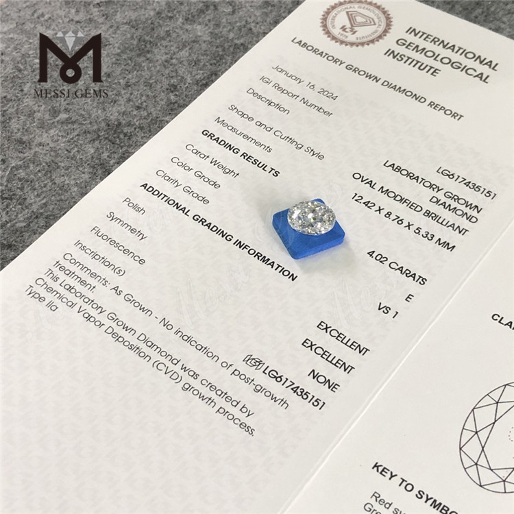 4,02 CT E VS1 CVD OV im Labor hergestellte Diamanten LG617435151丨Messigems