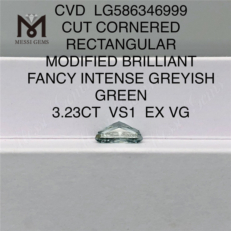 3,23 CT VS1 EX VG CUT CORNERED RECTANGULAR Fancy Green Lab Diamond Cvd LG586346999 