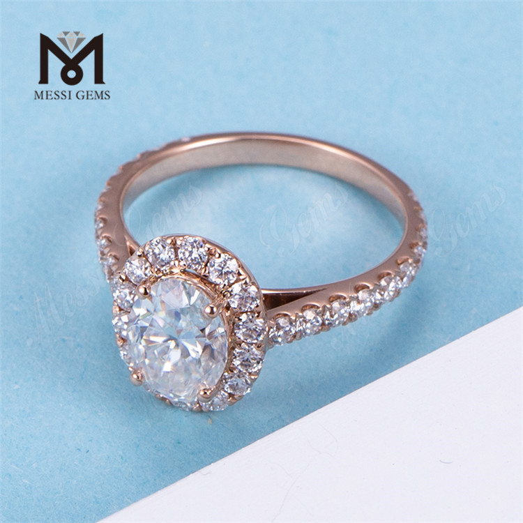 Modischer ovaler Diamant-Verlobungsring im Halo-Stil aus 14 Karat Roségold mit 2 Karat