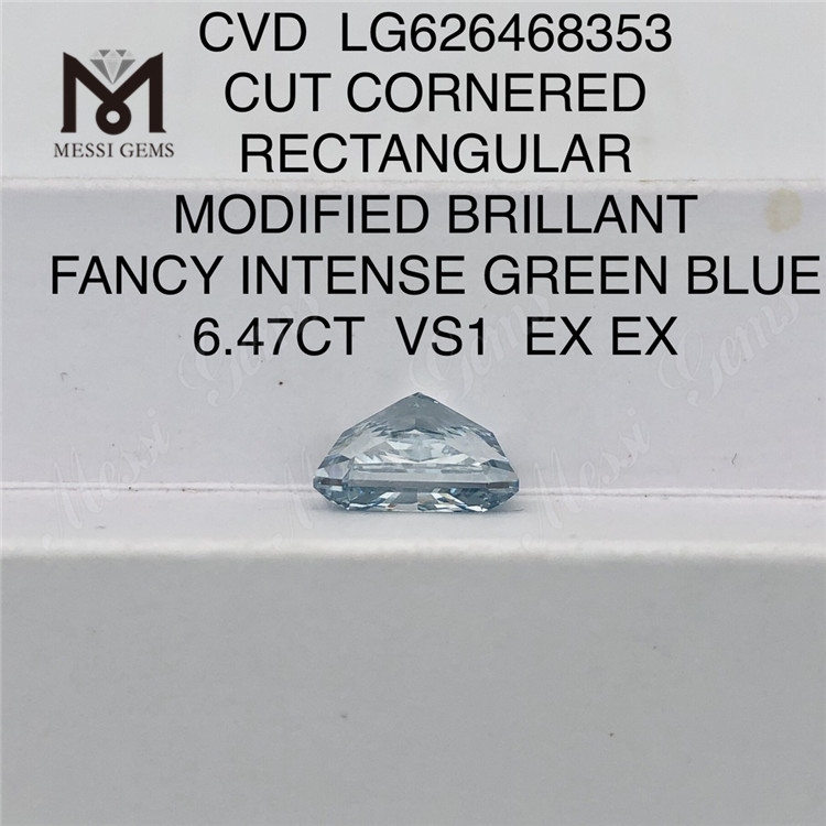 6,47 CT RECHTECKIGER SCHNITT FANCY INTENSE GREEN BLUE VS1 CVD blauer Labordiamant LG626468353 丨Messigems