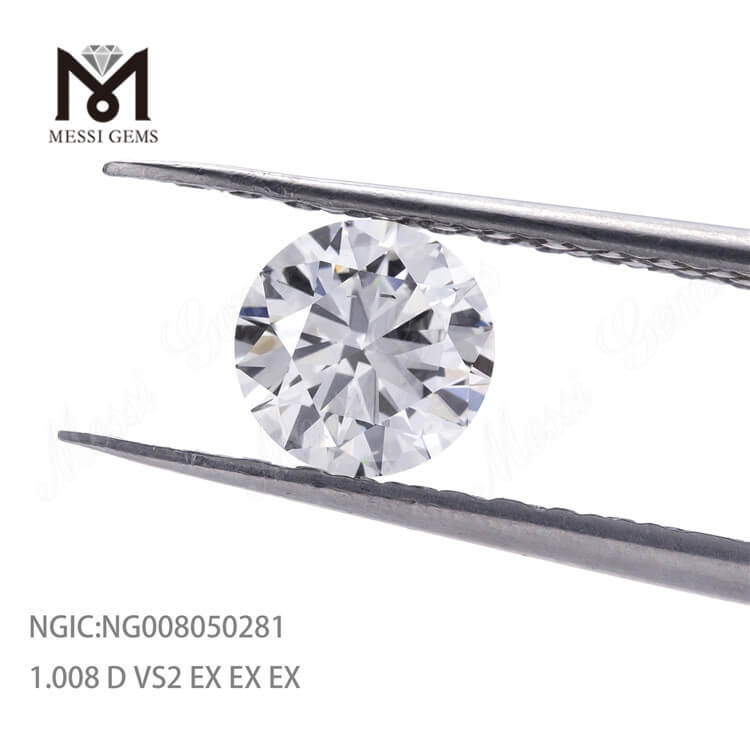 Synthetischer Labordiamant, gut poliert, weiß, farblos, 1,008 ct D VS2 HPHT-Diamant