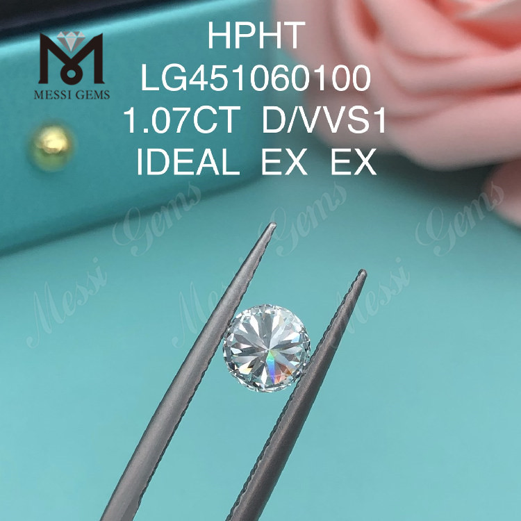 1,07 Karat D VVS2 runder Labordiamant im BRILLIANT-IDEAL-Schliff HPHT