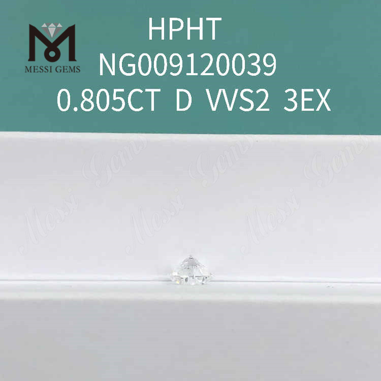 0,805 CT D VVS2, weißer, runder, im Labor gezüchteter Diamant 3EX