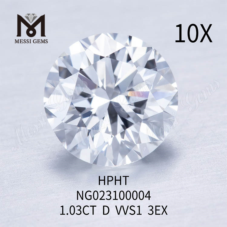 D Farbe rund weiß Laborgezüchteter Diamantstein 1,03 ct VVS1 EX-Schliff