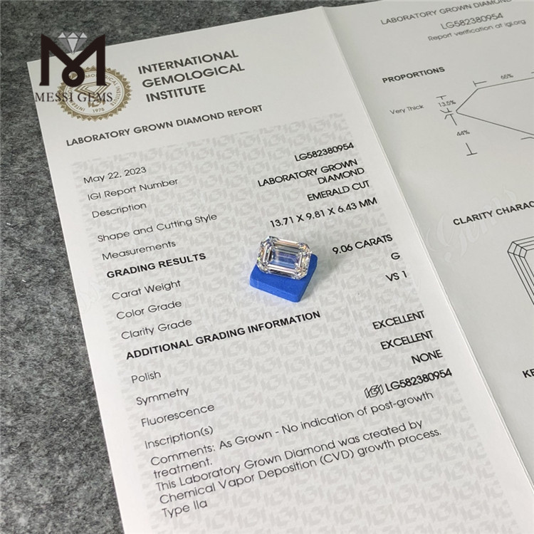 9,06 CT G VS1 EM-Schliff EX EX Smaragd, im Labor erstellter Diamant CVD LG582380954