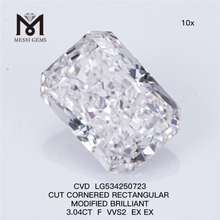 3,04 ct rechteckiger Schliff F VVS2 EX EX hochwertige künstliche Diamanten CVD LG534250723 