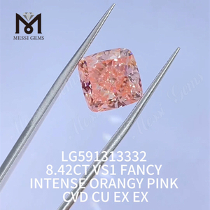 8,42 CT VS1 FANCY INTENSE ORANGY PINK CVD CU EX EX Laborgefertigte rosafarbene Diamanten